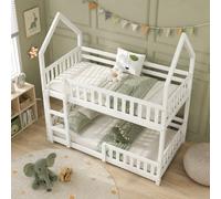 Btm Kids Castle Bunk Bed, Twin Sleeper With Ladder, Solid Wood 3Ft Single Bed, White