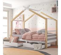 Btm Kids Single Bed Frame Toddler Bed Storage Underneath 3Ft Solid Pine Wood House Tree Canopy Bed For Children Girls Boys Wood
