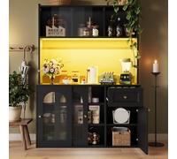 Btm Kitchen Cabinet 120X35X167Cm, Tall Buffet Cabinet With Adjustable Shelves Led Lights, Sideboard, Whiteorblack