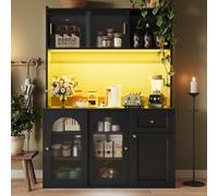 Btm Kitchen Cabinet 120X35X167Cm, Tall Buffet Cabinet With Adjustable Shelves Led Lights, Sideboard, Whiteorblack