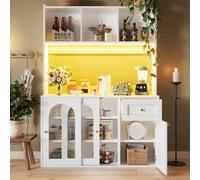 Btm Kitchen Cabinet 120X35X167Cm, Tall Buffet Cabinet With Adjustable Shelves Led Lights, Sideboard, Whiteorblack