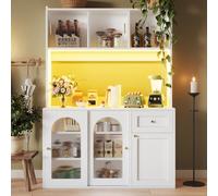 Btm Kitchen Cabinet 120X35X167Cm, Tall Buffet Cabinet With Adjustable Shelves Led Lights, Sideboard, Whiteorblack