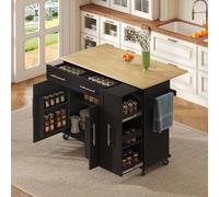 BTM Kitchen Island Drop Leaf Storage Trolley Drawers Organizer Rack in Black BTM Black