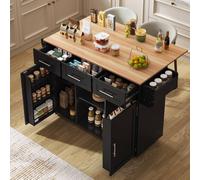 BTM Kitchen Island on Wheels Dining Cart Folding Tabletop Trolley in Black BTM Black