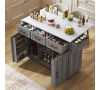 BTM Kitchen Island on Wheels Dining Cart Folding Tabletop Trolley in Grey BTM Grey