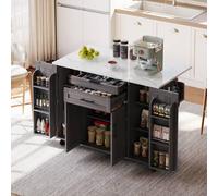 BTM Kitchen Island on Wheels with Foldable Tabletop Storage in Grey BTM Grey