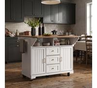 Btm Kitchen Island Trolley 120X40X95Cm, Double-Sided Extendable Top, Towel Rail, Spice Rack, 2 Doors And 3 Drawers, Black & White