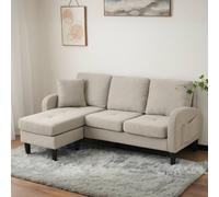 BTM L-Shaped 3-Seater Corner Sofa with Chaise, Cotton-Linen Fabric in Grey | Size: A BTM Grey A