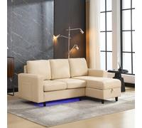 Btm L Shaped Couch Sofa With Storage, 3 Seater Sleeper Couch With Usb And Led, Convertible Sectional Sofa, Beige 180X119X72Cm