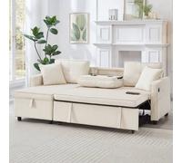 BTM L-Shaped Sofa with Pull Out Trundle, Storage Chaise & USB Ports in Beige BTM Beige