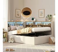 BTM L-Shaped Velvet Daybed with Storage, LED & USB, 90x190cm in Beige | Size: Single BTM Beige Single