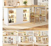 Btm Led Extendable Dining Table Sideboard 120 197Cm With Glass Cabinet Doors And Snack Rack Storage, White