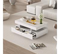 BTM LED High-Gloss Coffee Table with 4 Drawers, Large Storage in White BTM White