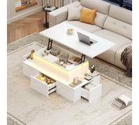 BTM Lift top coffee table with 4 drawers LED high gloss white BTM White