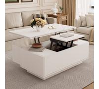 BTM Lift-Top Coffee Table with Storage, 100×50×55cm in White BTM White