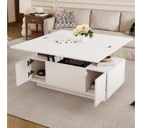 Btm Lift Up Coffee Table 100X50X55.5Cm, Hidden Storage With 2 Doors Lifting Platforms, White Wood