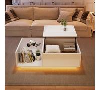 BTM Lift up coffee table with hidden storage LED high gloss white BTM White