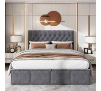 BTM Linen 4ft6 Double Storage Bed with Upholstered Bench in Dark Grey BTM Dark Grey Double