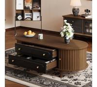 Btm Living Room Coffee Table, Walnut Wood Finish, 2 Drawers, Roll Up Doors, Sofa Table, Side Table, 100X50X36Cm