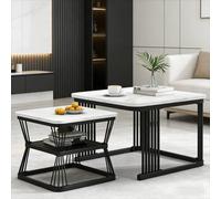 BTM Marble & Metal Nesting Tables, Square Set of 2 in White BTM White