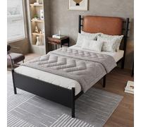 Btm Metal Bed, 3Ft Single Bed 90X190Cm, With A Pu-Upholstered Headboard For Adults & Teenagers, Wrought Iron Bed, Black Iron Pu