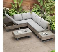 Btm Mixed Khaki Rattan Corner Sofa Set,industrial Style,with Coffee Table,garden Furniture Set,antiuv Cushions Removable Covers