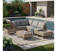 Btm Mixed Khaki Rattan Corner Sofa Set,industrial Style,with Coffee Table,garden Furniture Set,antiuv Cushions Removable Covers