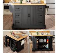 BTM Mobile Kitchen Island Cart with 2 Doors & 6 Drawers, White/Black in Black BTM Black