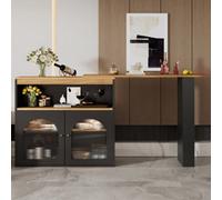 Btm Modern Extendable Kitchen Island Table 138 193X39X105Cm, Storage, Swivel, Led Strip, Adjustable Light, Black