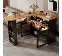 Btm Modern Extendable Kitchen Island Table 138 To 193X39X105Cm Storage Swivel Led Strip Adjustable Light Black