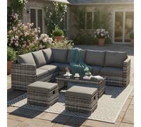 Btm Modern Garden Corner Sofa Lounge Set Wicker Patio Sofa Rattan Sofa Outdoor Furniture With Coffee Table 2 Stools