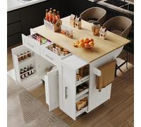 Btm Modern Kitchen Island Buffet Cabinet Dining Cart With Snack Shelves And Storage White