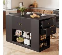 Btm Modern Kitchen Island, Sideboard, Kitchen Cabinet With Drawers And Shelves, Sideboard For Kitchen And Dining Room, Black