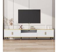 Btm Modern Tv Stand, 4 Doors And 1 Drawer, Marble Look, 200X40X46Cm, White, For 90" Tv