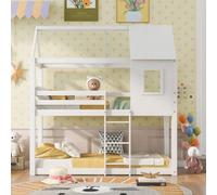 BTM New Bunk Bed, Children Cabin Bed, Single Bed For Kids, Twin Sleeper, Solid Pine Wood,3Ft White
