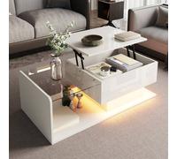BTM Oval Coffee Table with Sliding Doors Storage Shelf in White BTM White