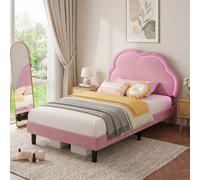 Btm Pink Velvet Single Bed 3Ft With Adjustable Cloud Headboard Led Light Strip Upholstered Frame Easy Assembly