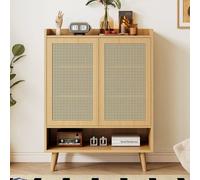 BTM Rattan Shoe Storage Cabinet Freestanding Shoe Cupboard Rack in Brown BTM Brown