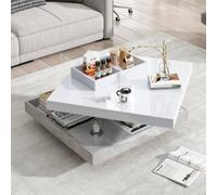 BTM Rotating Coffee Table Storage Living Room Table High Gloss Table in White BTM White