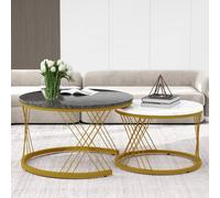 BTM Round Coffee Table Set Marble Top Metal Frame End Table Side Table BTM Multicolor