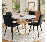 BTM round marble dining table set with 4 chairs & metal legs in Black BTM Black