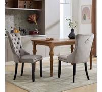 Btm Set Of 2 Modern Velvet Dining Chairs Button Tufted Solid Wood Legs Knocker Ring For Dining Or Living Room Grey