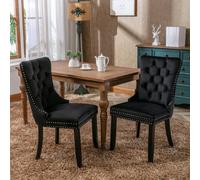 Btm Set Of 2 Modern Velvet Dining Chairs Button Tufted Solid Wood Legs Knocker Ring For Dining Or Living Room Black