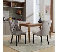 BTM Set Of 2 Modern Velvet Dining Chairs, Button Tufted With Solid Wood Legs And Knocker Ring For Dining Or Living Room (Grey)