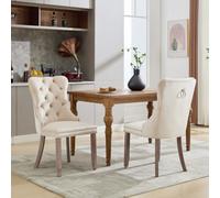 Btm Set Of 2 Modern Velvet Dining Chairs, Button Tufted With Wood Legs And Knocker Ring For Dining Or Living Room (Beige)