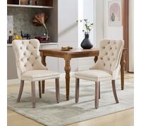 BTM Set Of 2 Modern Velvet Dining Chairs, Button Tufted With Wood Legs And Knocker Ring For Dining Or Living Room (Beige)