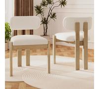Btm Set Of 2 Solid Wood Dining Chairs, Boucle Upholstery, Natural, For Home And Café
