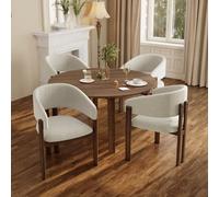 Btm Set Of 4 Metal Dining Chairs, Linen Upholstery, Walnut Finish, For Home And Café
