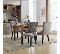Btm Set Of 4 Modern Velvet Dining Chairs Button Tufted Solid Wood Legs Knocker Ring For Dining Or Living Room Grey