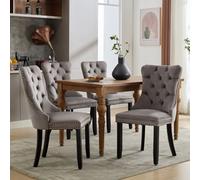 BTM Set Of 4 Modern Velvet Dining Chairs, Button Tufted With Solid Wood Legs And Knocker Ring For Dining Or Living Room (Grey)
